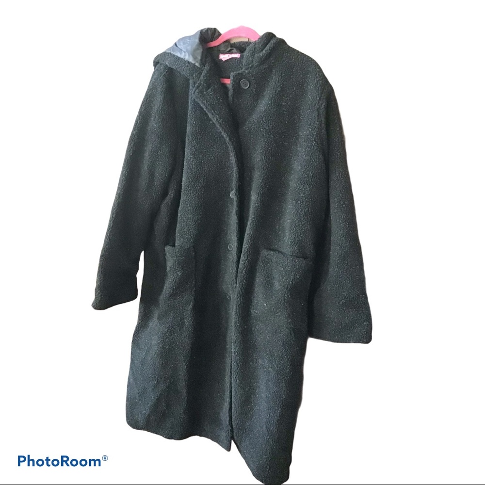 Woman Within Black Hooded Sherpa Coat 2X